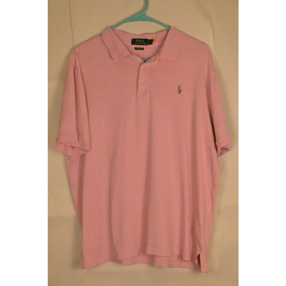 Men's Polo Ralph Lauren Classic Fit Polo Shirt L Pink with Yellow Logo Preppy - Picture 1 of 4